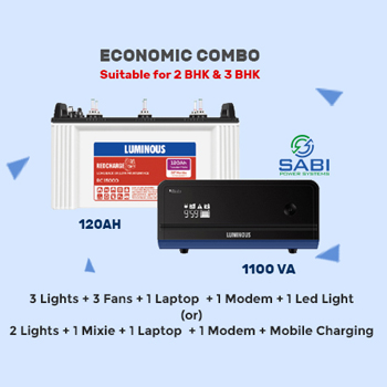Luminous ZELIO+ 1100 Home UPS + 120AH Short Tubular Battery + TX100L TROLLEY Combo Chennai